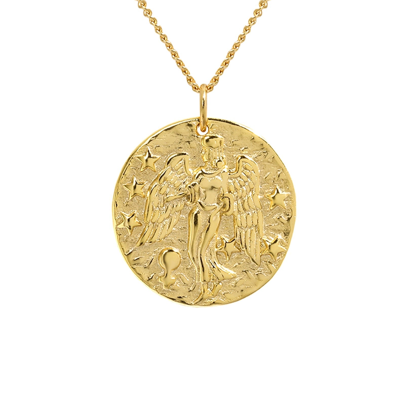 Collier doré avec pendentif signe astrologique Vierge en relief, finition brillante. Idée cadeau femme ou ado.